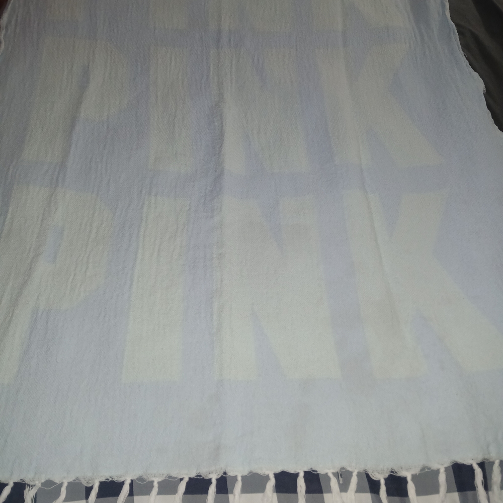 PINK Victoria's Secret 50x60 Beach Towel Light Blue & Yellow Tassles Festival